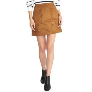 Old Navy Womens sz 4 Faux Suede A-Line Mini Skirt Front Pockets Camel Caramel Br